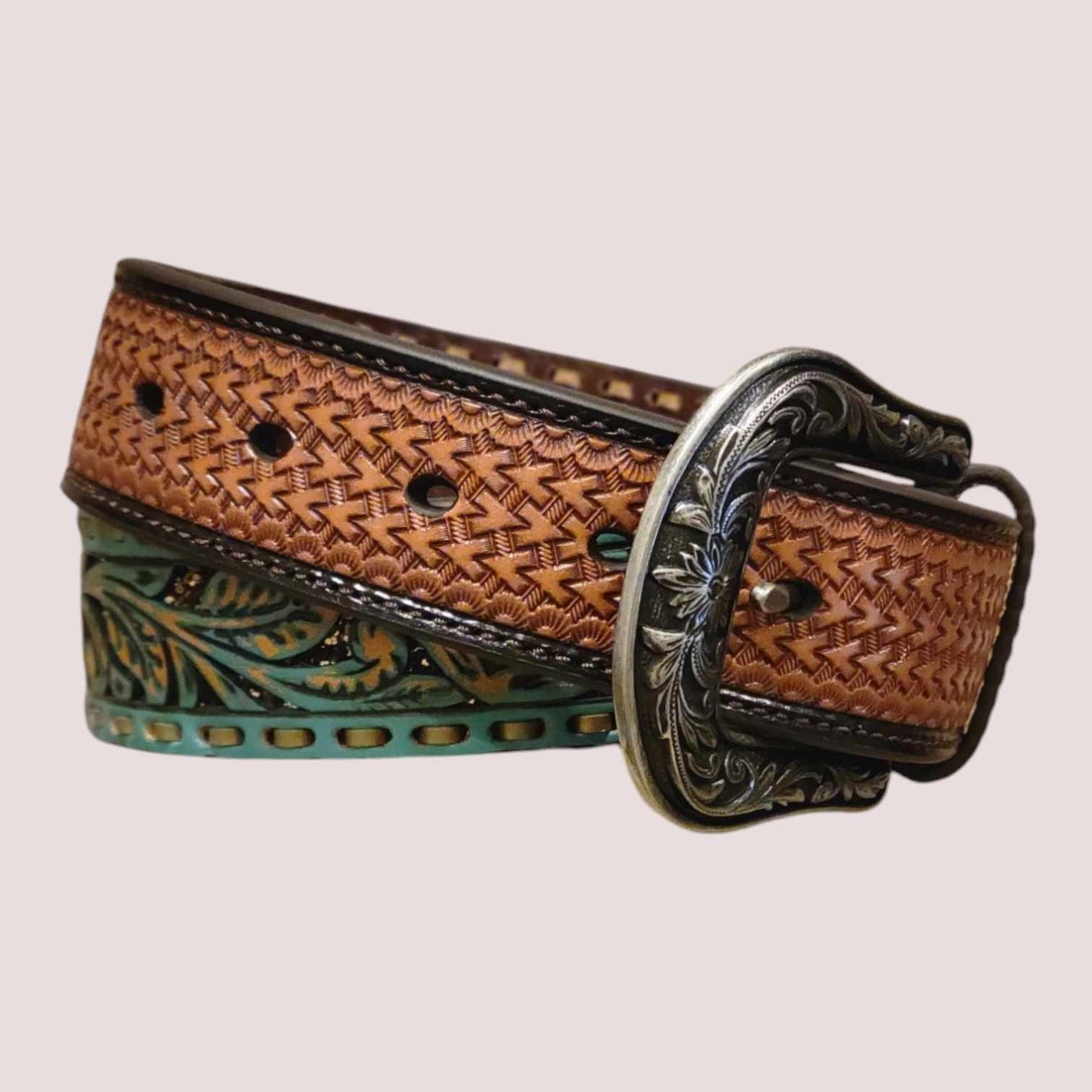 Nocona Ladies 1 1/2" Floral Filigree Copper Glitter Turquoise Belt