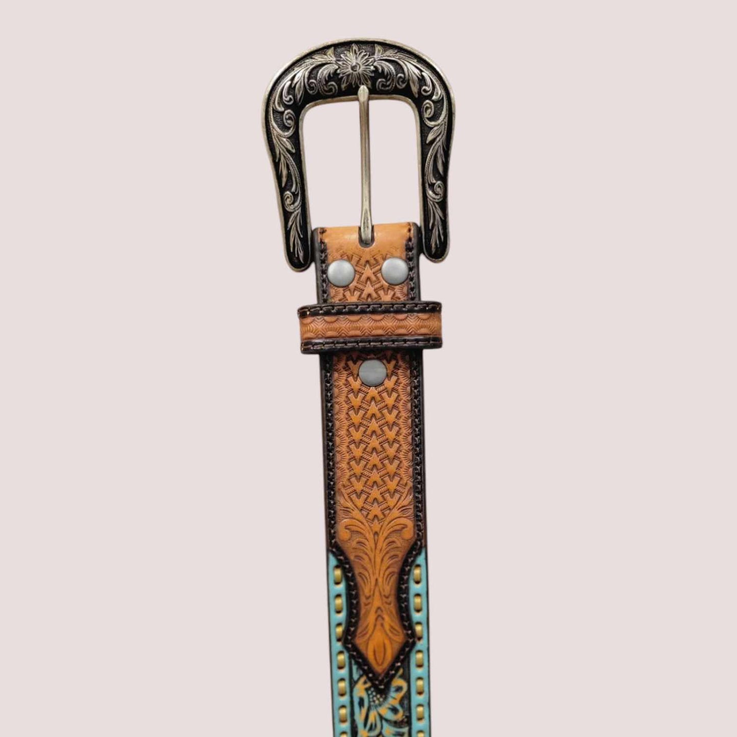 Nocona Ladies 1 1/2" Floral Filigree Copper Glitter Turquoise Belt