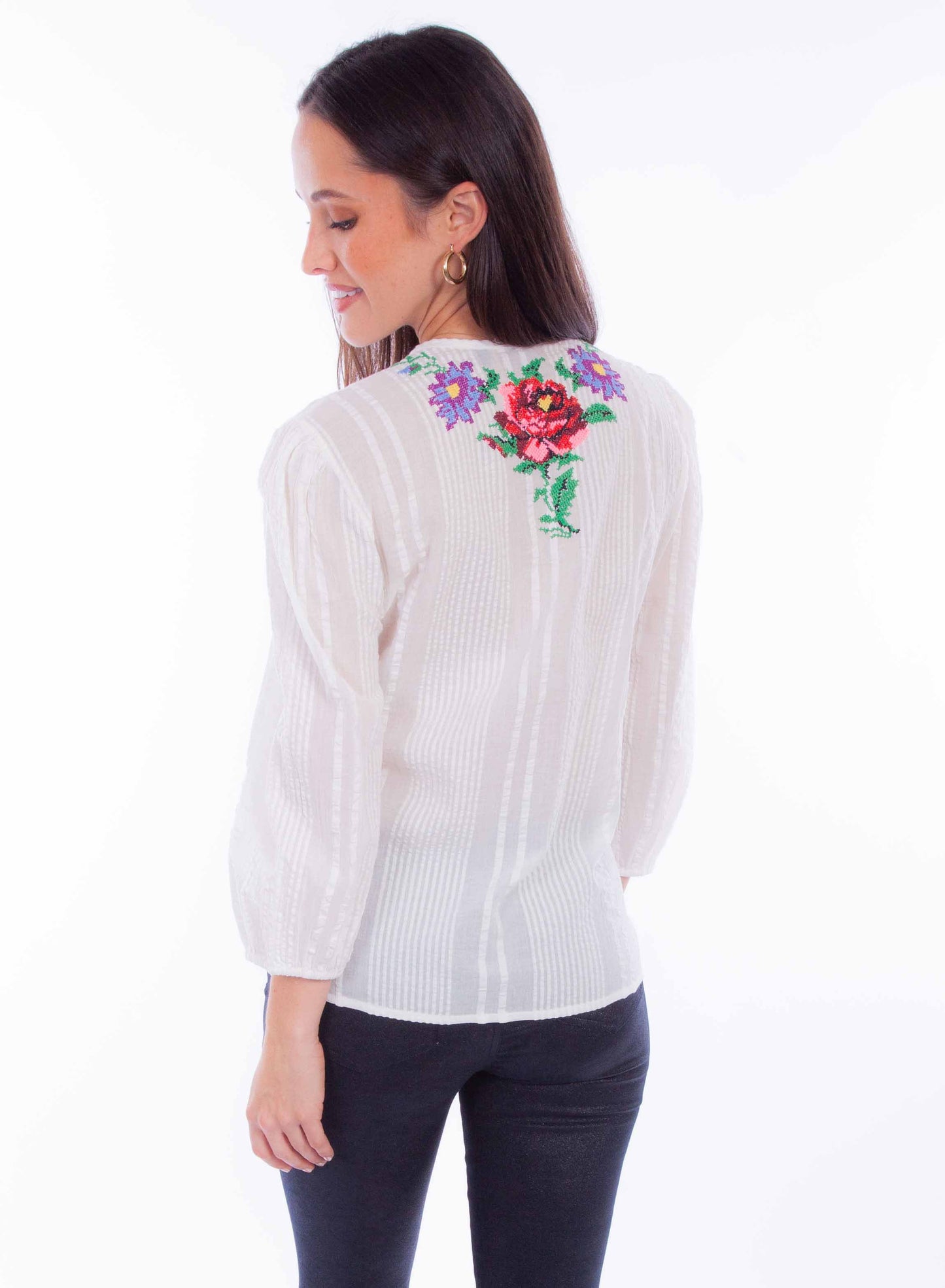 Scully 3/4 Sleeve Embroidered Blouse